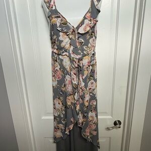 Privacy Please Pink and Gray V-neck Sleeveless Midi Dress
